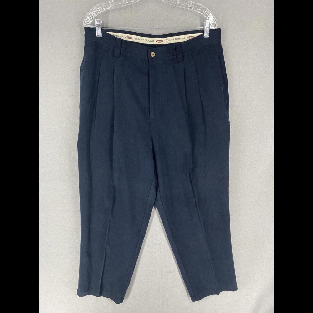 Tommy Bahama Relax Mens Pants Size 36 Blue Pleated Silk Slacks Casual